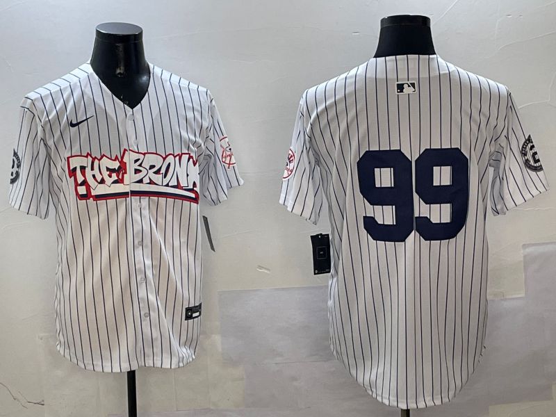 Men New York Yankees 99 Judge White Stripe four generations Joint Name 2025 Nike MLB Jersey style 1